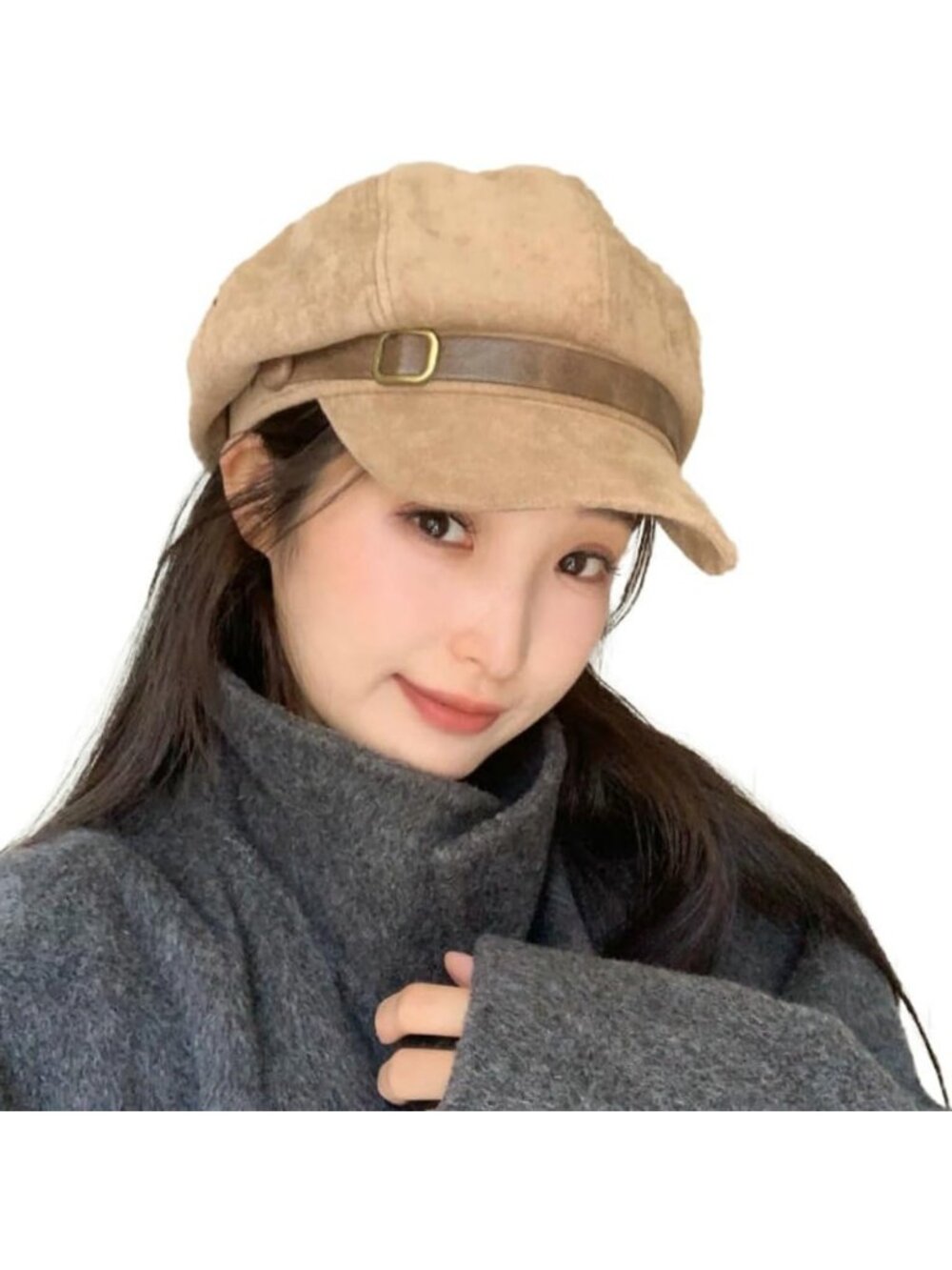 Vintage Suede Newsboy Hat - Women's Octagonal Gatsby Cabbie Winter Beret Cap